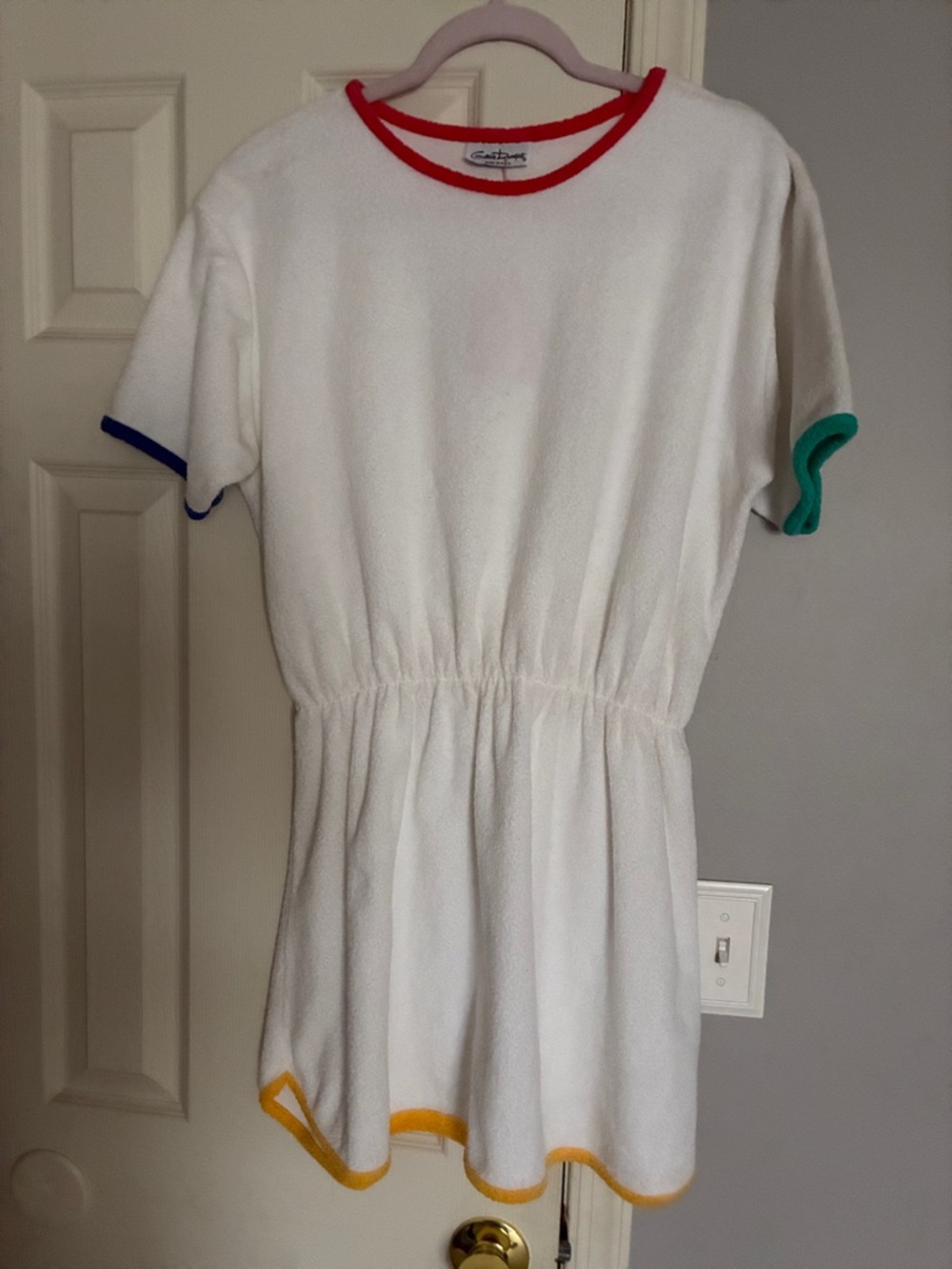 Vintage White Terry Romper with Color-Trim Accents